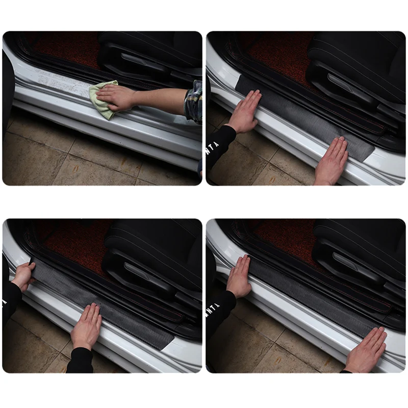 Carbon Fiber Leather Car Door Sill Anti-Stepping Protector Stickers
