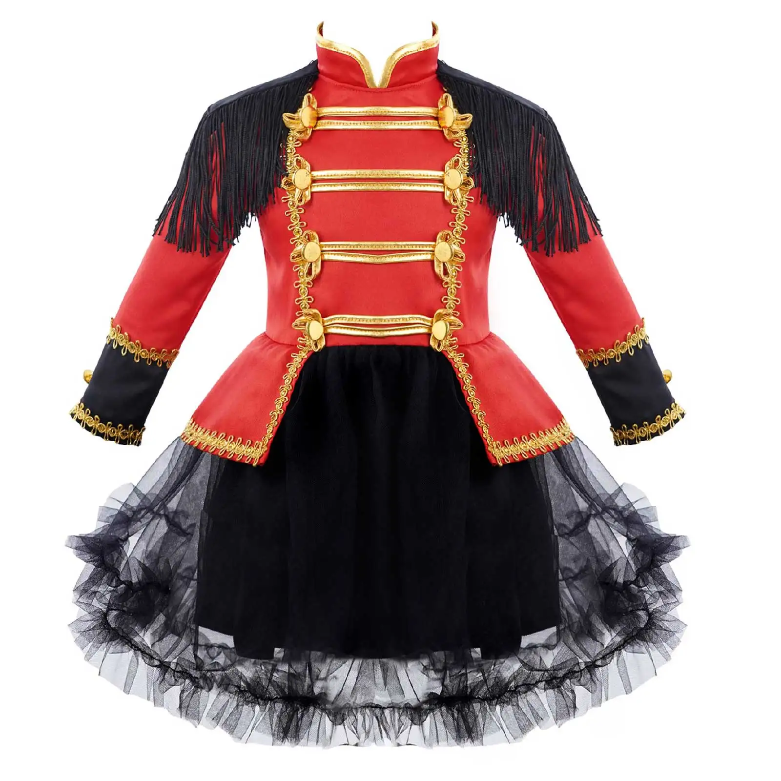 

Halloween Circus Ringmaster Cosplay Costume Kids Girls Long Sleeve Tassels Shoulder Mesh Tutu Dress Carnival Party Performance