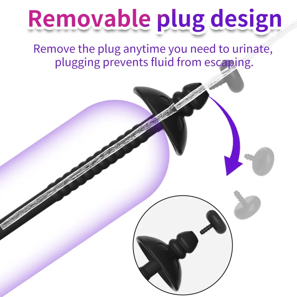 Penis Sex Toys Silicone Hollow Ejaculation Delay Toy Urethral Tube with Plug Syringe Injection Urethral Cleaning Penis Dilator Prostate Stimula