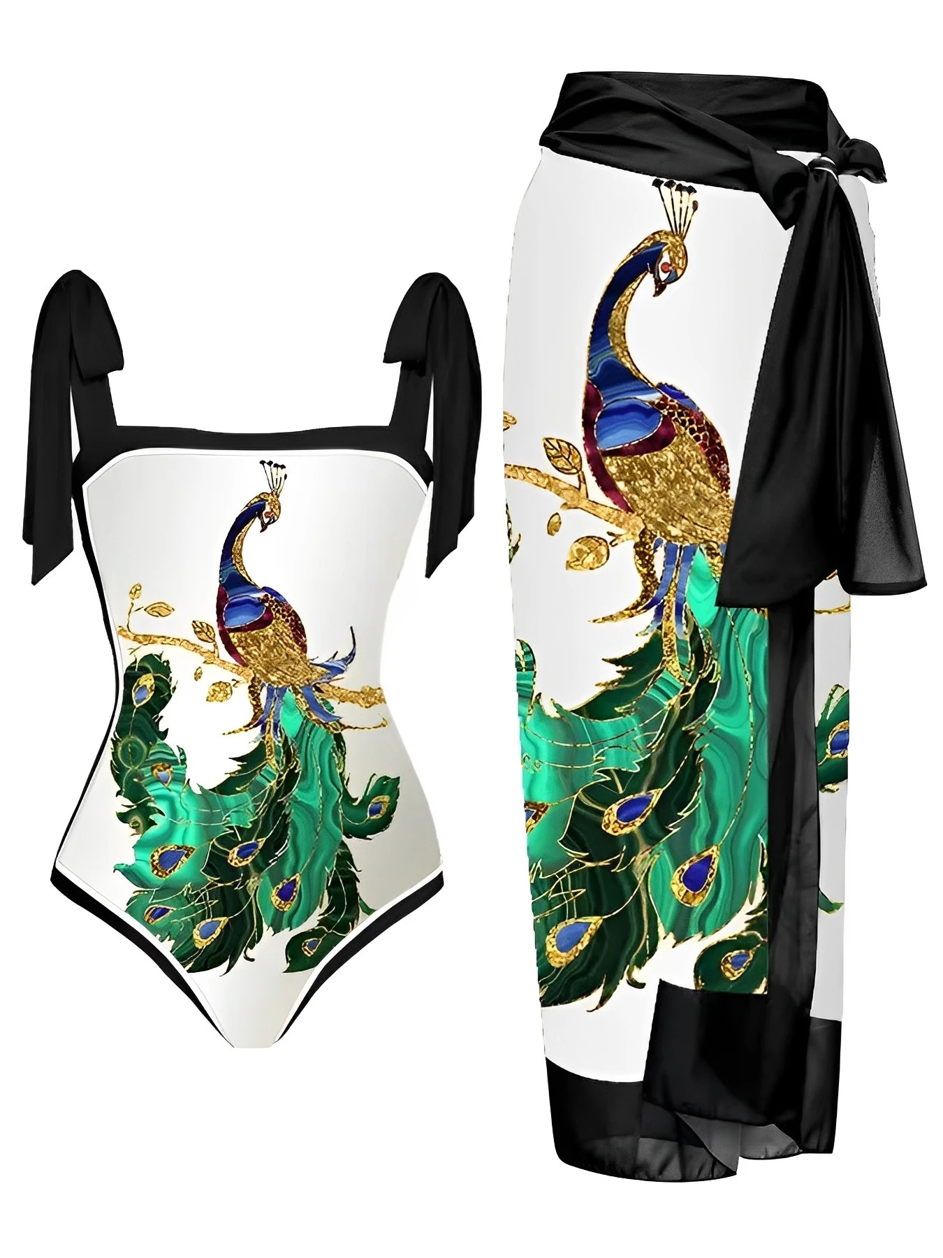 2025 Printed One Piece Swimsuit Women & Beach Skirt 2 Pieces Swimwear Female Sexy Bathers Bathing Swimming Swim Suit Beachwear 2