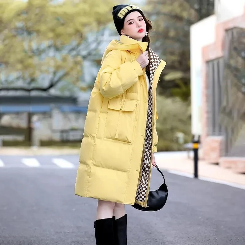 

2023 New Women Winter Down Cotton Jacket Hooded Korean Casual Fashion Thicken Loose Coat Female Casual Warm Long Parker Overcoat