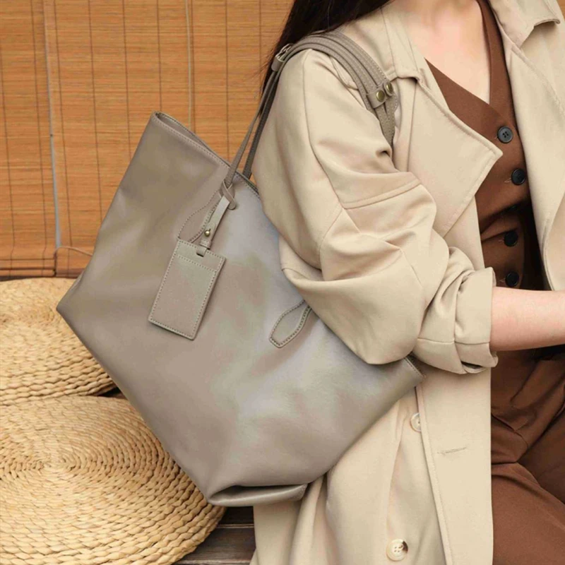 BURMINSA Borsa tote da lavoro in vera pelle retrò per donna Borse a tracolla per laptop di grande capacità Borse shopper in morbida pelle di vacchetta - immagine 5