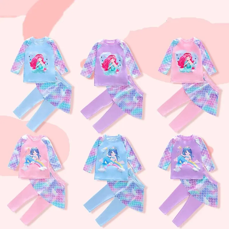 Children's Swimsuit Girls Long Sleeve Pants Sun Protection Swimsuit Little Kids Quick Drying Girls Big Kids Mermaid girls swimwear
