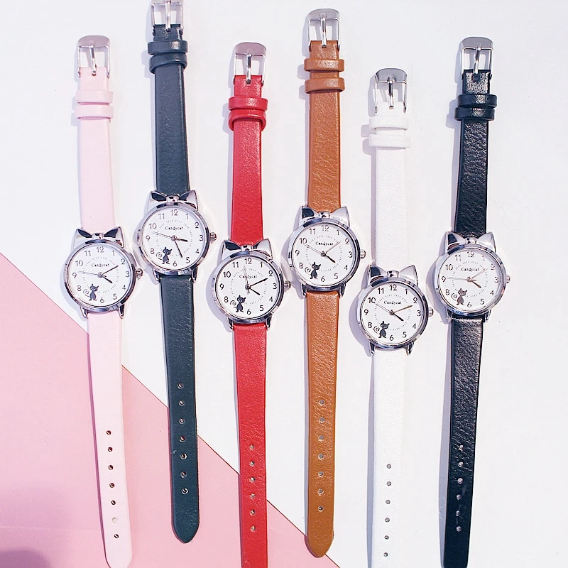 Fashion Women's Quartz Watch PU Leather Strap Student Cute Cartoon Girl WatchesJewlery Set NO BOX 6