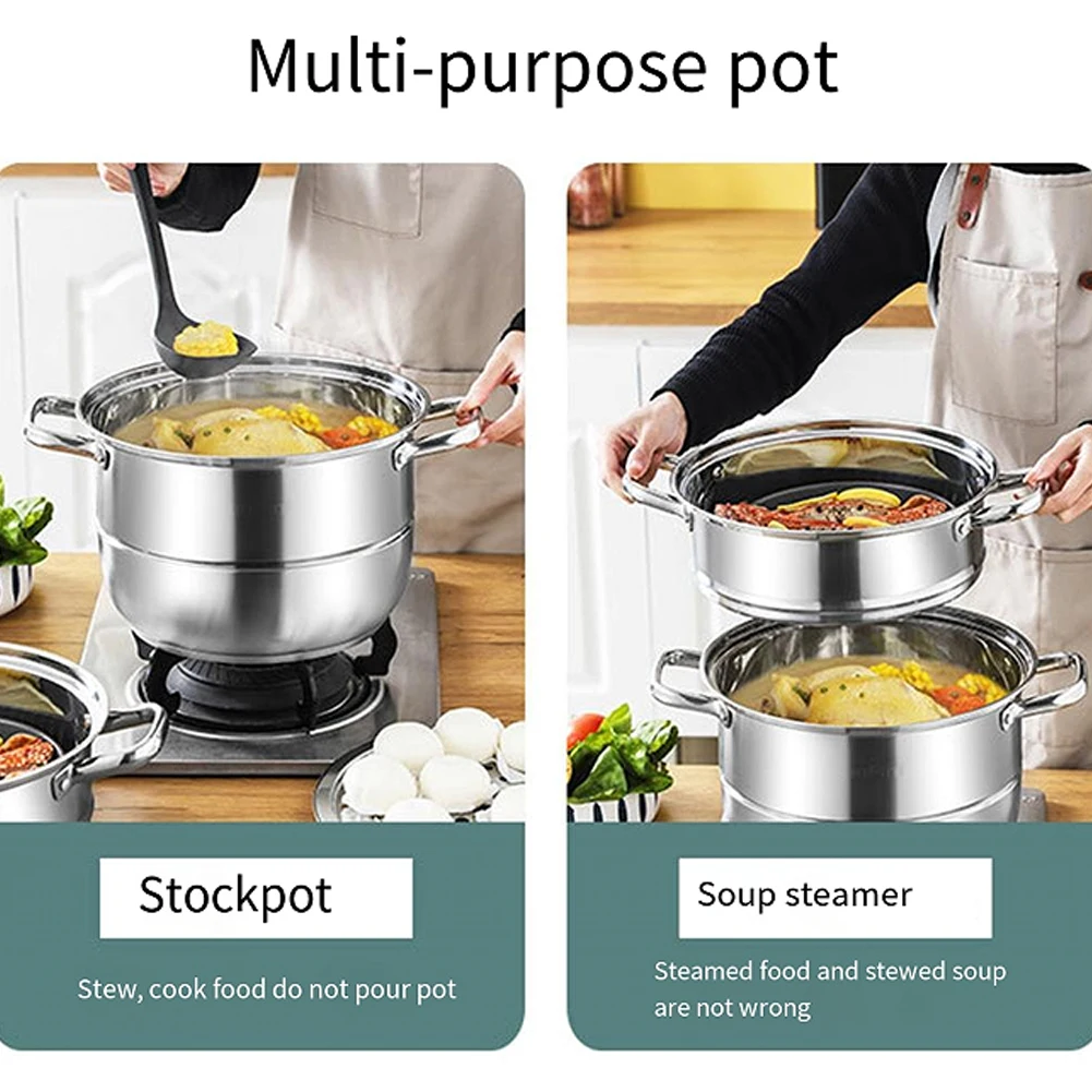 3 Tier Food Steamer Pot 11inch Stainless Steel Soup Steam Pot Universal Cooking Pots for Induction Cooker Gas Stove Steam