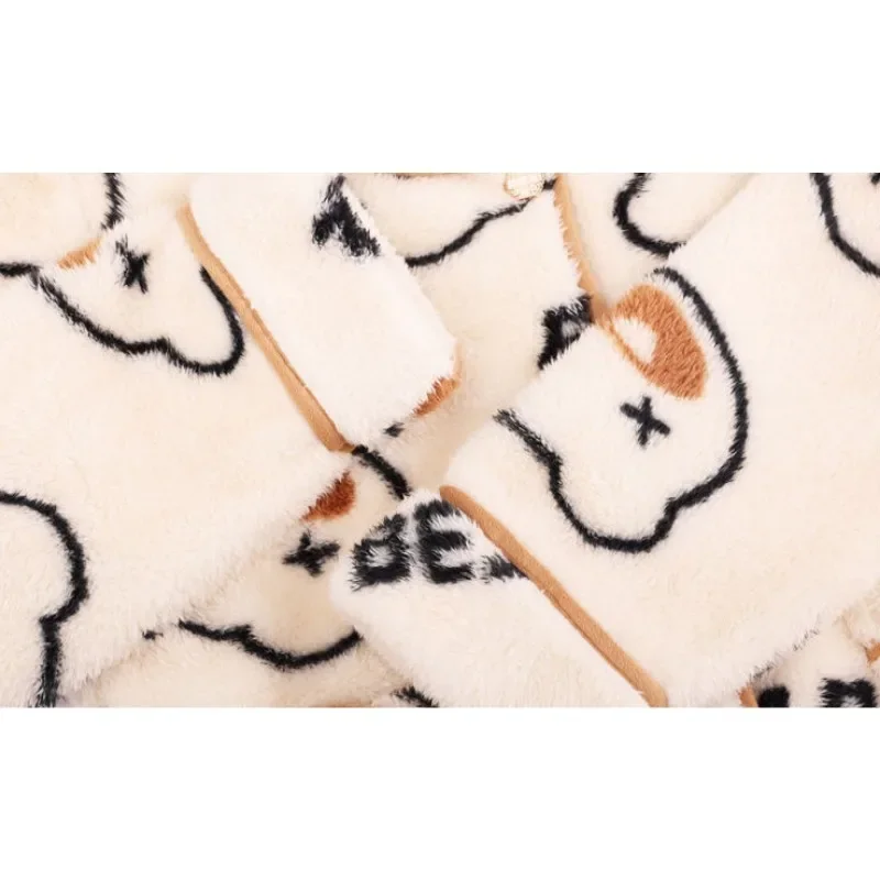 2024 New Winter Women's Pajama Set Long Sleeve Dormitory Warm Loungewear Coral Plush Homewear V-neck Thicken Loose Sleepwear