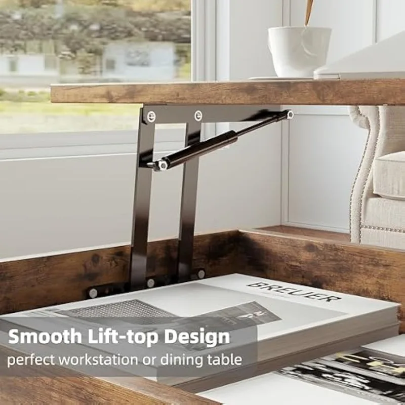 Lift Top Coffee Table -Adjustable Shelf and Hidden Storage,Wood Lift Tabletop Coffee Table for Home Living Room,Office Reception 6
