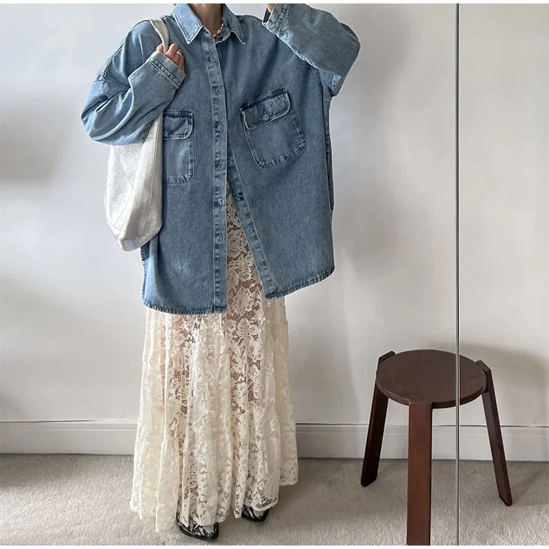 Elegant Floral Lace Hollow Out Skirts Women Sexy Retro Solid Low Waist Long Skirt Female Korean Autumn Summer Loose Versatile