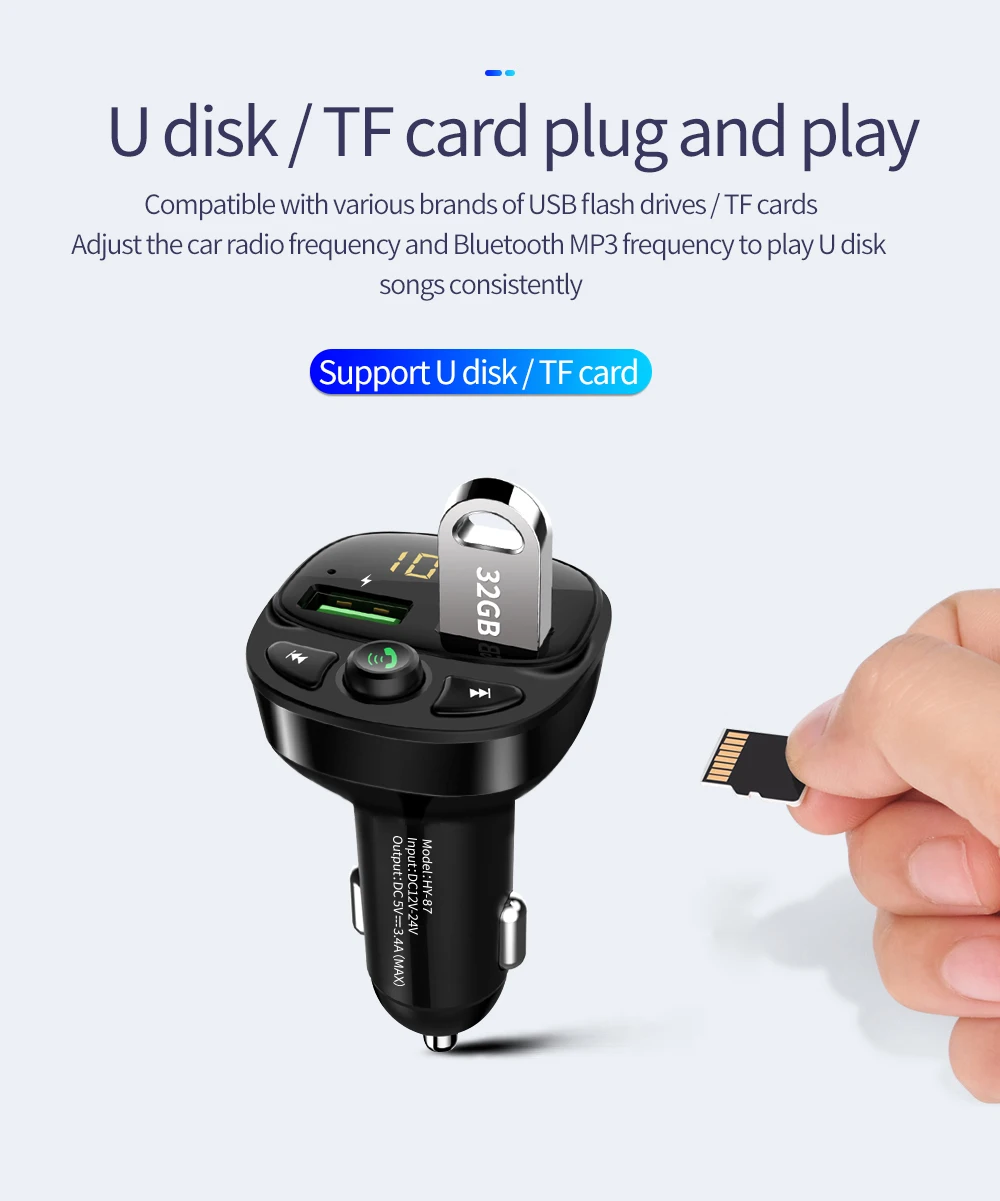 Car FM Transmitter Bluetooth 5.0 Dual USB Charger Wireless Handsfree Car Kit FM