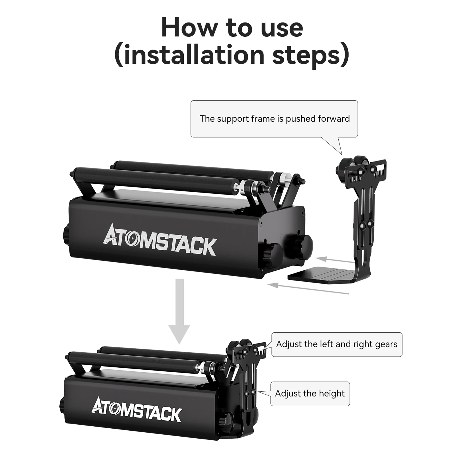 ATOMSTACK RS1 depo pro rotujícího kolečkové kompatibilní 95% laser rytec stroj ortur twotress kolečkové trvalý nastavitelný výšku