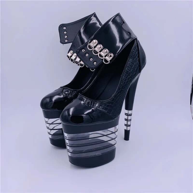

fashion single shoes platform 8 inch high-heeled black shoes for women ankle strap pumps 20cm Stripe Crystal dance shoes