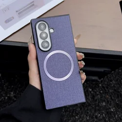 Luxury Fabric Cloth Magnetic Wireless Charging Shockproof Ultra Slim Cover for Galaxy Z Fold 8 Ultra (Purple)
