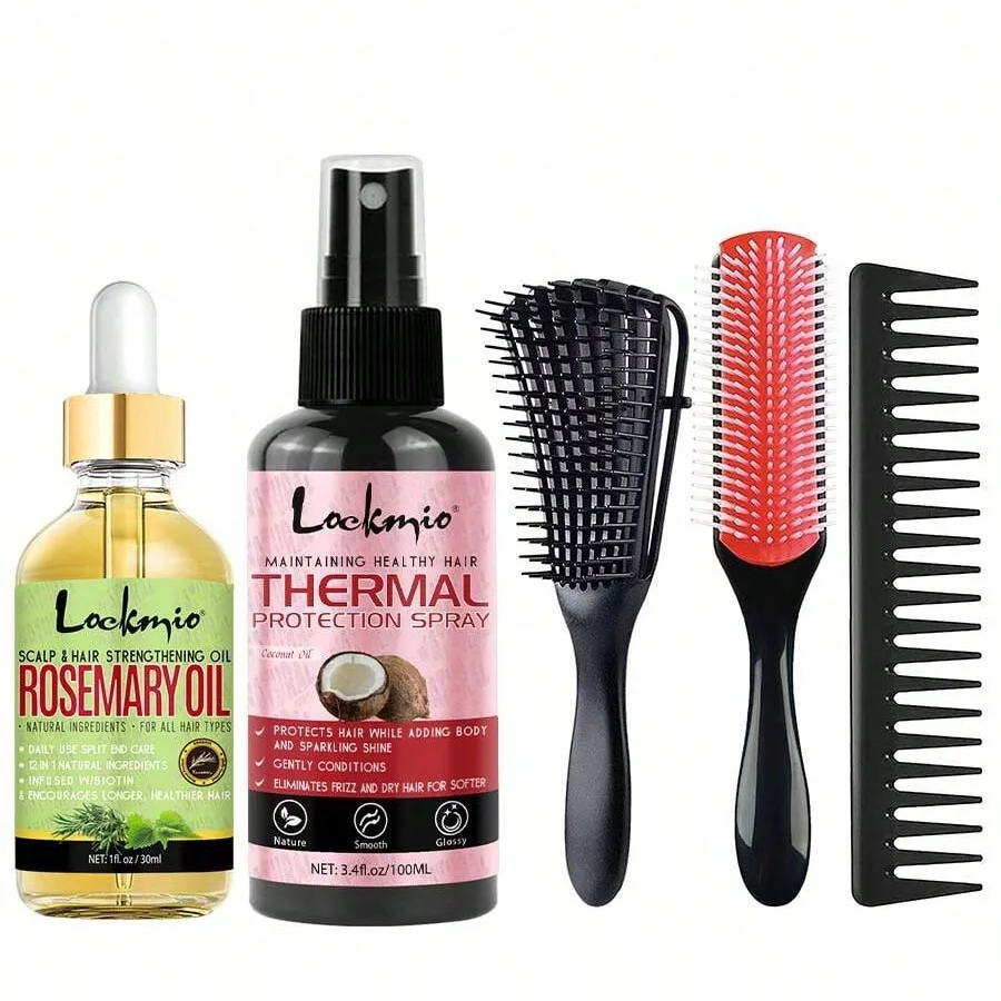 Hair Care Kit Rosemary Mint Strengthening Moisturizing Oil Thermal Protectant Spray Prevents Heat Damage for Curly Straight Hair