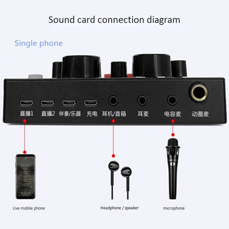 12가지 효과 모바일폰 컴퓨터 사운드 카드 앵커 장비 스테이지 오디오 프로세서 믹서 지원 마이크 라이브 다이어프라임