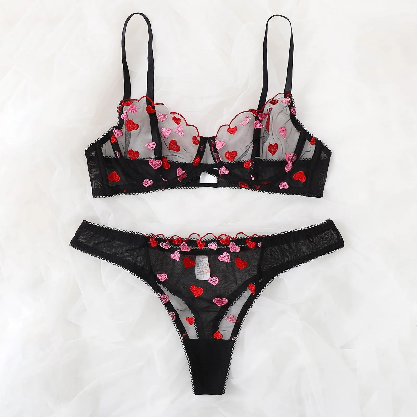 Love Embroidery Bra G-String Thong Sleepwear Underwear Lingerie For Ladies G-String Three-Point Set Sexy Lingerine Outfits