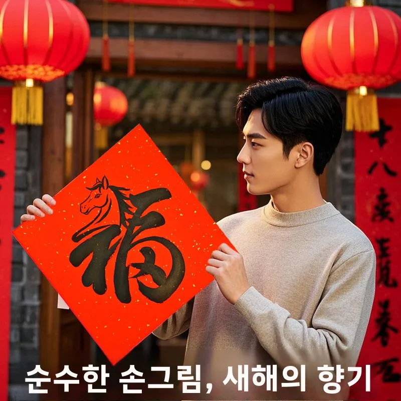 창의적인 새해 손글씨 '福'문자 도어 스티커 2026년 말년 손그림 춘절 창문 데칼