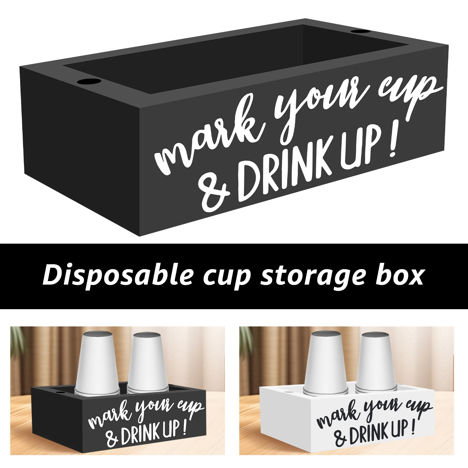 Disposable Cup Storage Holder Multifunctional Desktop Cup Storage Rack Wood Organizer with Marker Holes Desktop Rack