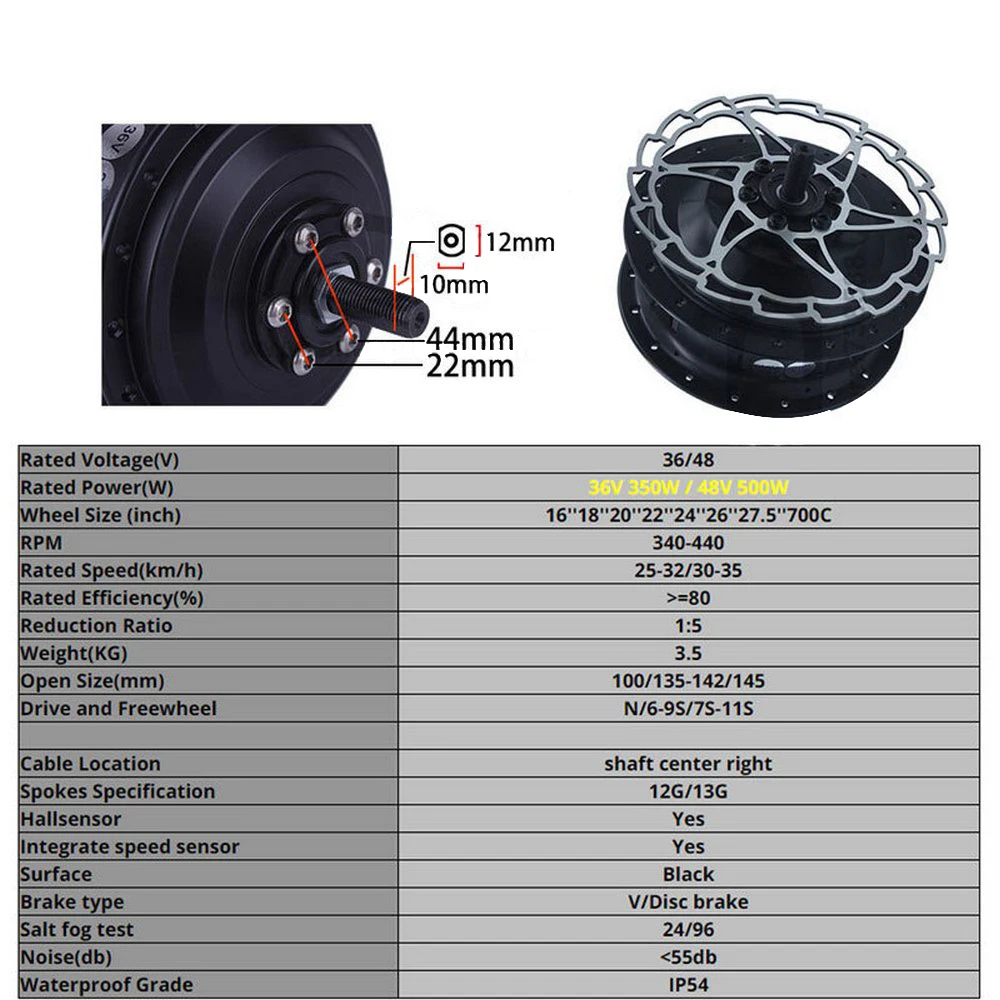 36V 350W 48V 500W Wheel Hub Motor Electric Bike Motor High Speed Brushless Gear Ebike Hub E-bike Front Rear Wheel Drive