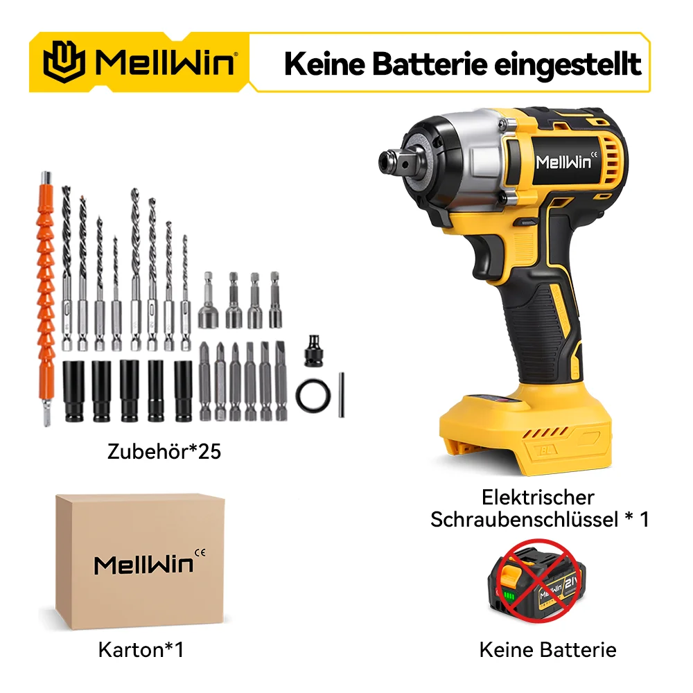 MELLWIN 520N.M Bürstenloser Elektroschraubendreher-Satz 3-IN-1 Akku-Schlagschrauber Elektrischer Bohrschrauber für Makita 18V Akku-Pin – Detail 24