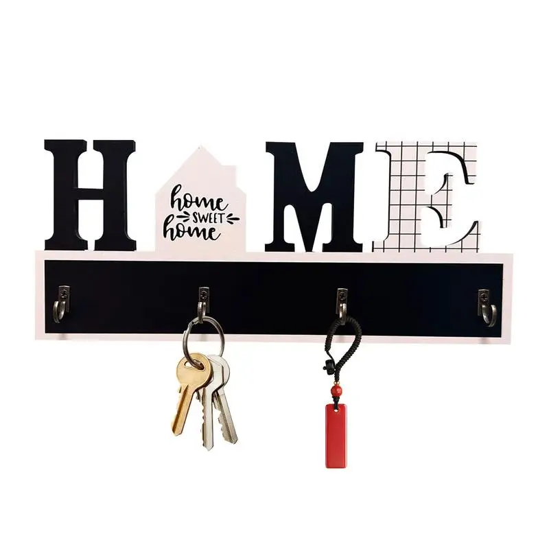 

Key Holder Wall Mount 4 Hooks Wall Mounted Decorative Key Holder Wooden Farmhouse Hats coat Hanger entryway Home Decorations