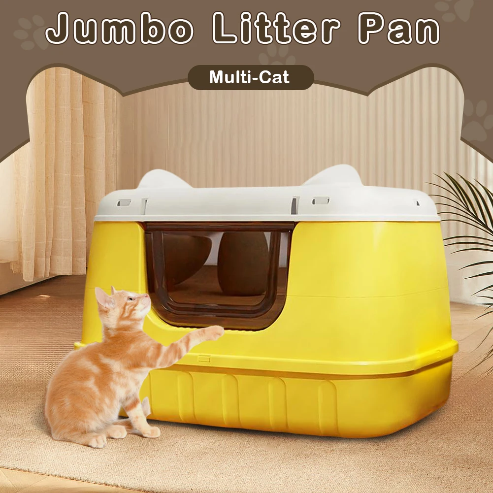 Cat Toilet Enclosed Cat Litter Pan Anti Splashing Kitty Litter Tray with Scoop for Larger Cat Breeds Or Multiple Cat Households