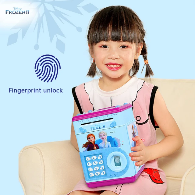 Disney Frozen Piggy Bank Children's Fingerprint Princess Aisha Password Box Storage Box Play House Girl Safely Store Gift Toys 1