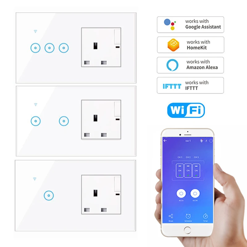 

Wifi Uk Sockets And Switches 1 2 3 Gang Smart Timer Intelligent Lighting Switch Sensitive Touch Control Easy To Set Up