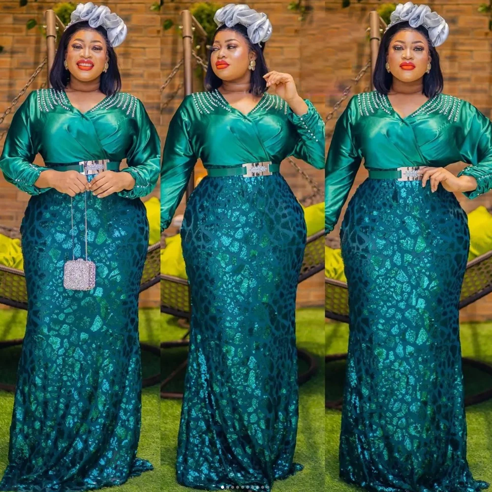 

MD Luxury Sequin Dresses For Women Dubai African Wedding Party Evening Dress Ankara Dashiki Outfit Plus Size Robe Africa Clothes