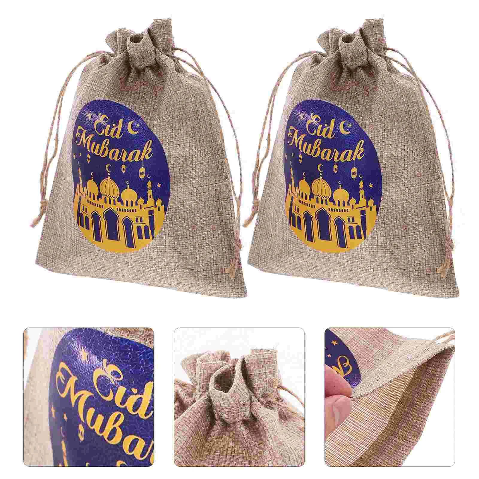 

6 Pcs Eid Gift Bag Mubarak Packing Bags Packaging Portable Candy Party Drawstring Linen
