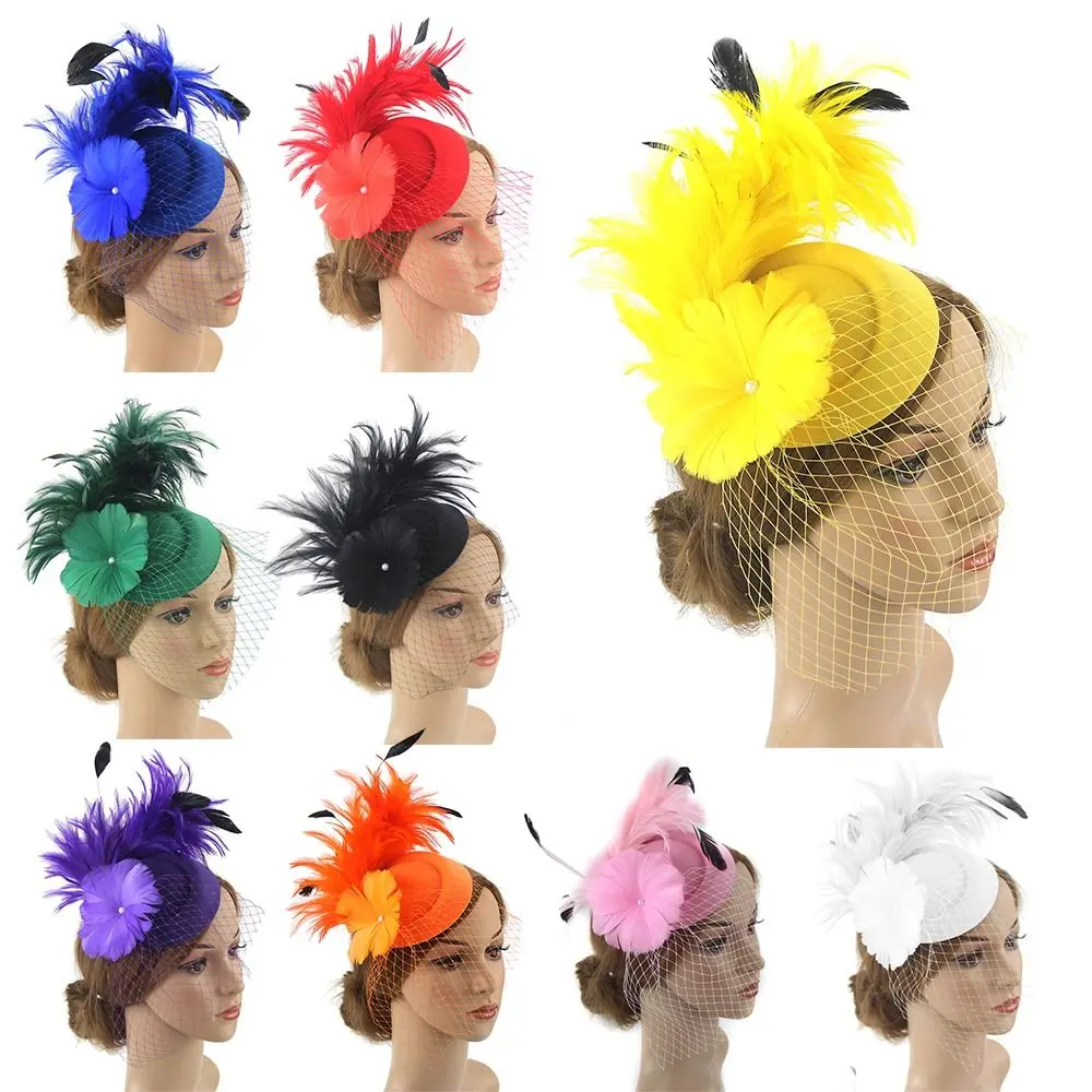 

Women Veil Hair Accessories Bridal Wedding Headband Mesh Feather Party Headwear Fascinators Flower Hats