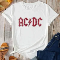 Summer Women Cotton T-Shirt Rock Band Graphic Clothing Men Fashion Letter ACDC Printing Tops Tees Female Casual Streetwear 1