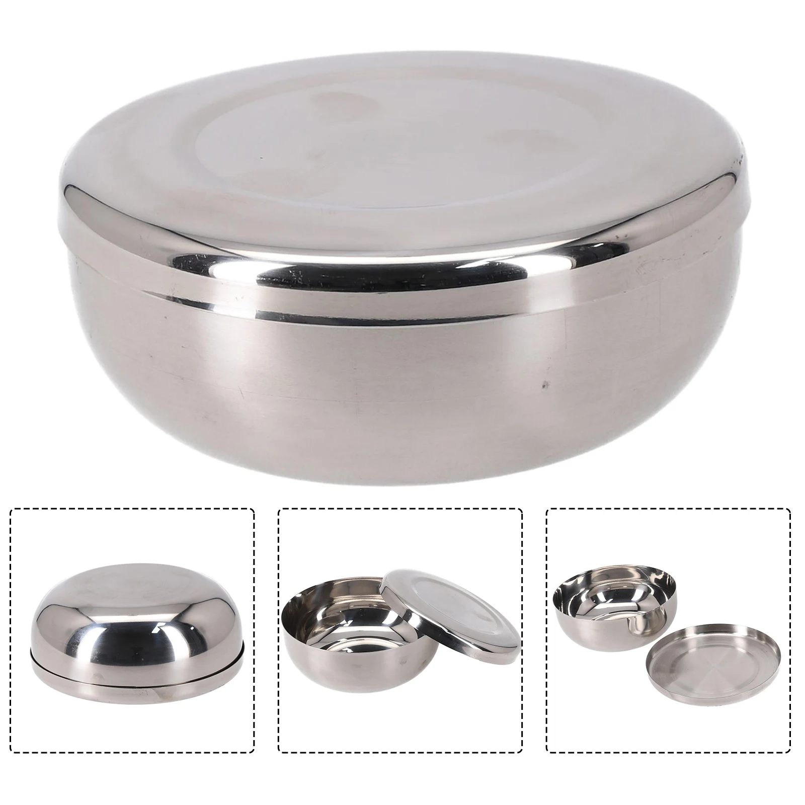 

Stainless Steel Rice Bowl With Cover Single Layer Steamed Rice Bowl Anti-Scalding Small Bowl Kitchen Tableware