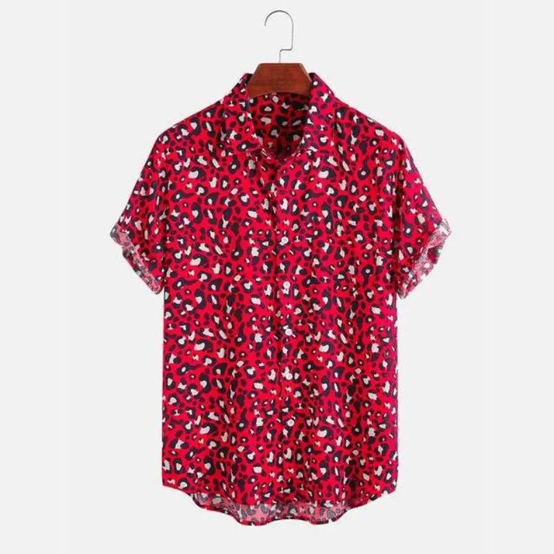 Fashion Leopard Print Summer Men's Shirts Casual Oversized Short Sleeve Fashion Single-Breasted Blouses Trend Tops Men Clothing 2