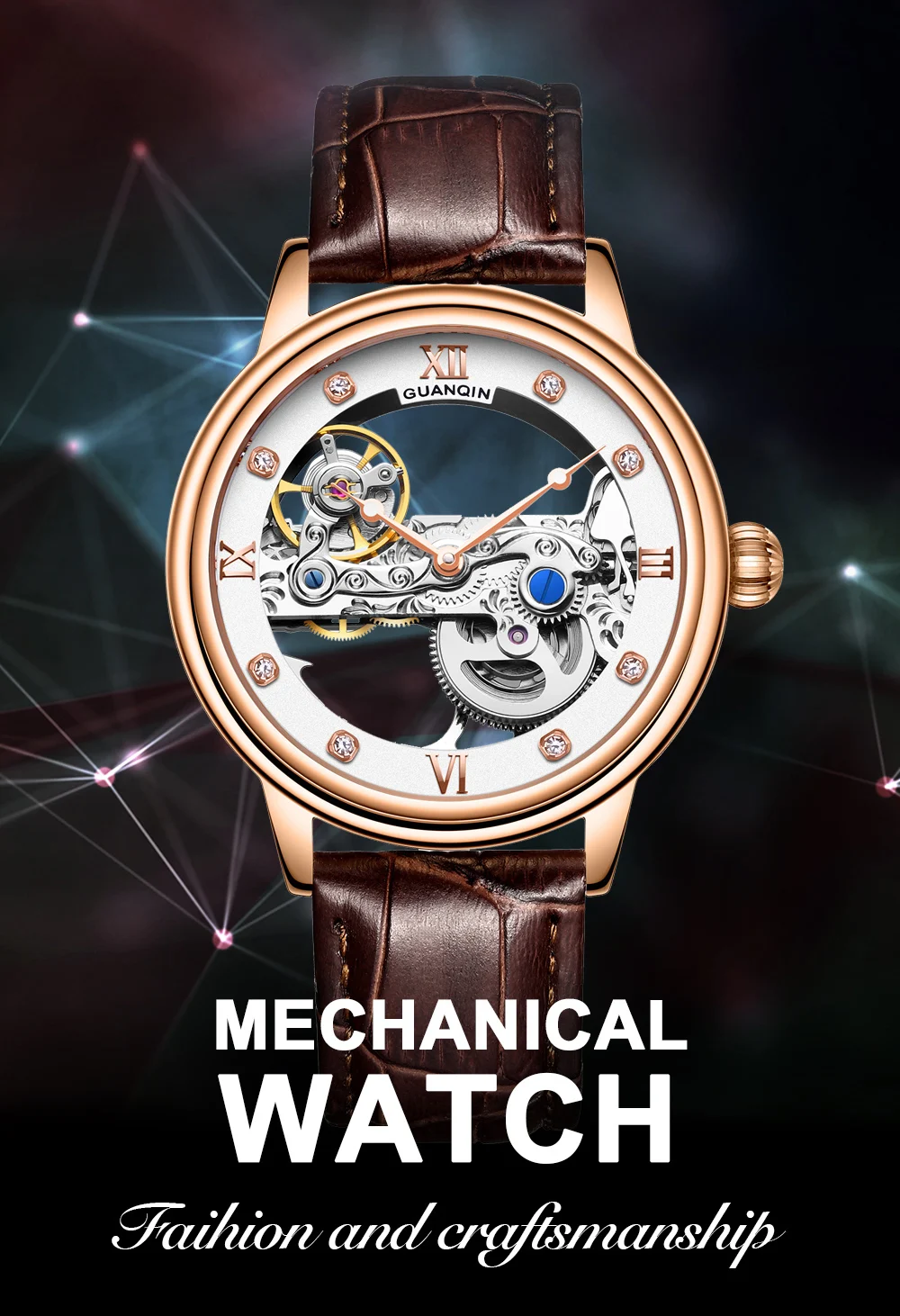 2022 GUANQIN Luxury Design Strappy Tourbillon Mechanical Automatic Men's Watch Sapphire Automatic Winding Bracelet Accessories