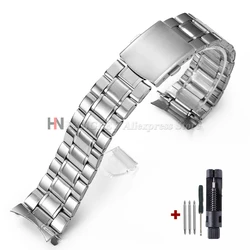 Sleek Stainless Steel Curved End Watch Band with Folding Buckle - Unisex Bracelet Accessory - 22mm (Silver)