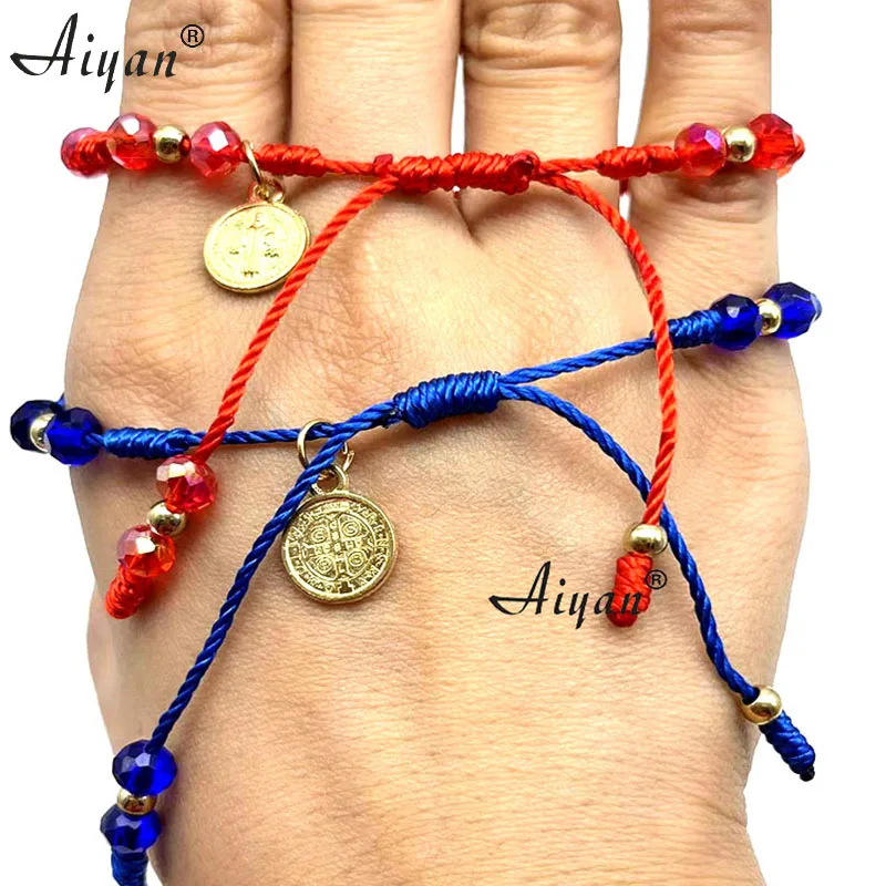 

12 Pieces 6MM Red Or Blue Glass Eyes And Crystal Beads Screw Knot Bracelet Hanging Saint Benedict Given As Gifts Can Praye