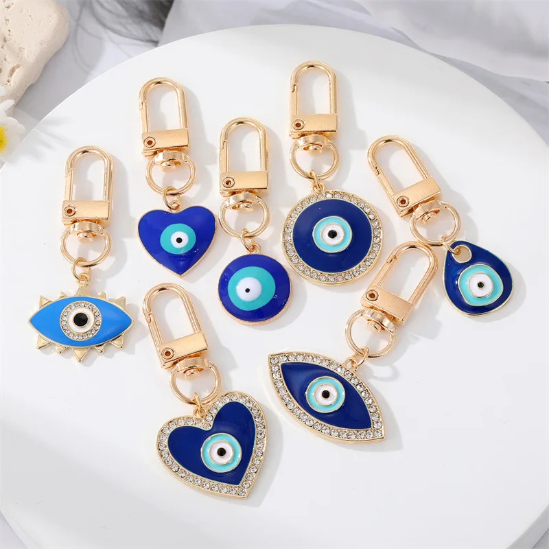

20pcs Water Drop Heart Blue Evil Eyes Keychain Fashion Lucky Turkish Eye Key Ring DIY Keychain Car Key Chains Holder Accessories