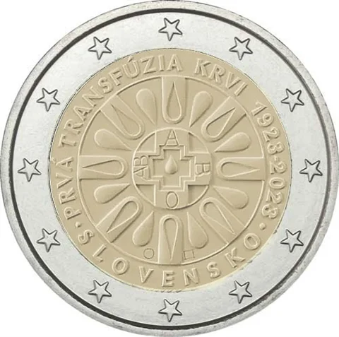 Slovacchia 2023 Moneta Commemorativa Donazione Di Sangue Centennial 2 Euro Unc Nuovo Di Zecca