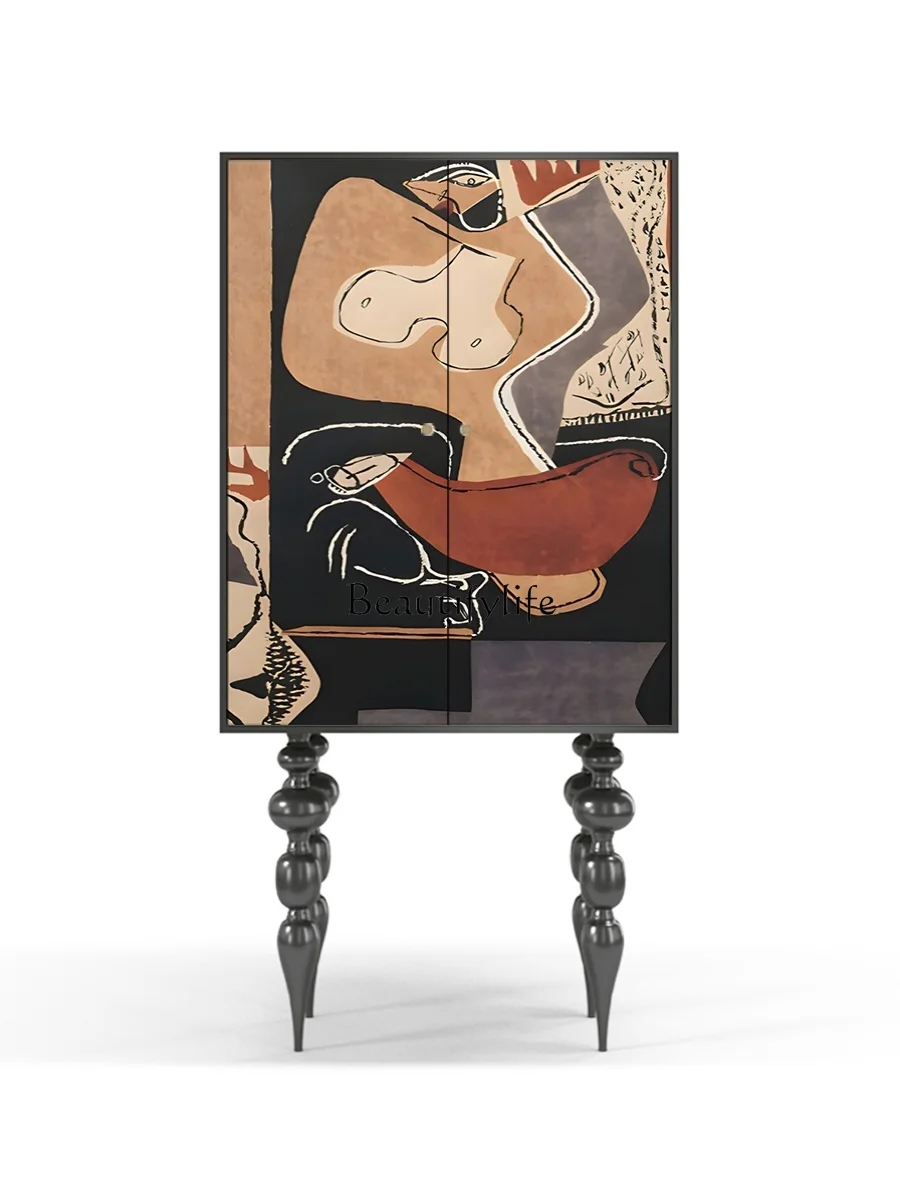 

Retro Art Painted Decoration Wall Cabinet Antique Style Light Luxury High Leg Storage Cabinet