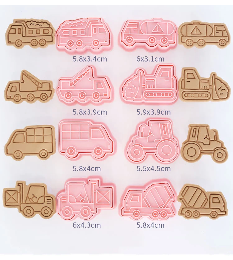 Description Picture 3 of item8 Pcs/set Engineering Truck Cookie Cutters Plastic 3D Cartoon Pressable Biscuit Mold Cookie Stamp Kitchen Baking Pastry Bakeware