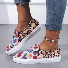 

Women's Platform Shoes Leopard Print Rainbow Polka Dot Casual Single Shoes 2022 Spring Ladies Canvas Loafers zapatos de mujer