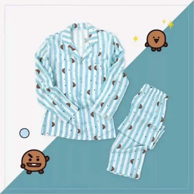 Print Women's Striped Cartoon Cute Pajamas Set Top Shirts Pants Kawaii Homewear Suit Female Spring Summer Korean Sleepwear Suits