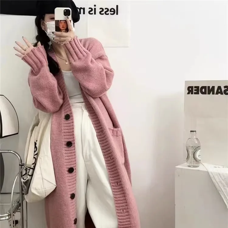 

New Fashion Women 2023 Autumn Winter Single Breasted Cardigan Female Long Sleeve Knitted Coats Ladies Long Sweater Jackets W487