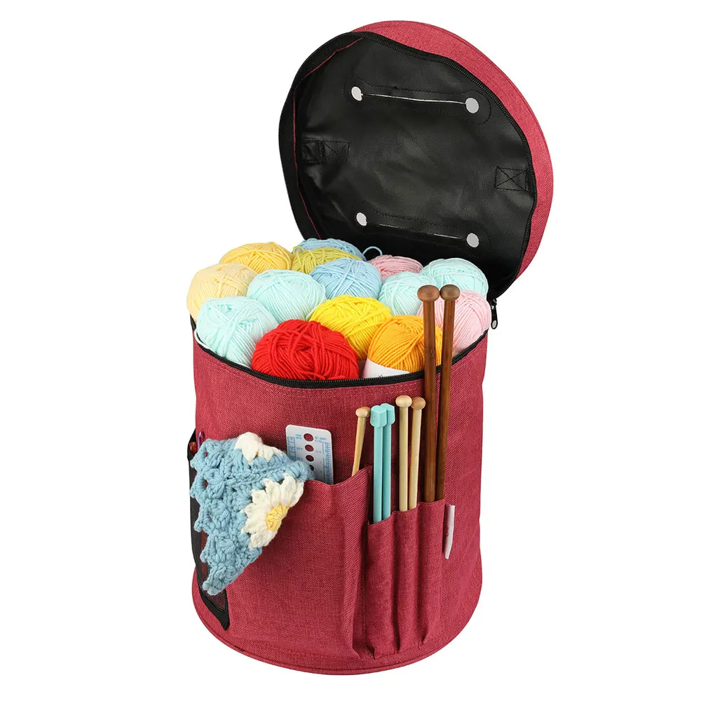 Large Capacity Crochet Bag: Yarn Storage, Knitting Needle Organizer, Crochet Tote Bag with Front Pocket for Yarn, Hooks, Needles