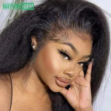  13X4 Transparent Kinky Straight Lace Frontal Brazilian Remy Hair Pre Plucked Human Hair Yaki Seamless Lace Closure Only 10