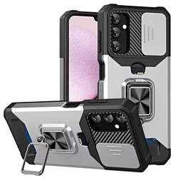 Shockproof Magnetic Card Slot Case with Holder and Cover - Galaxy S24 UItra (White)