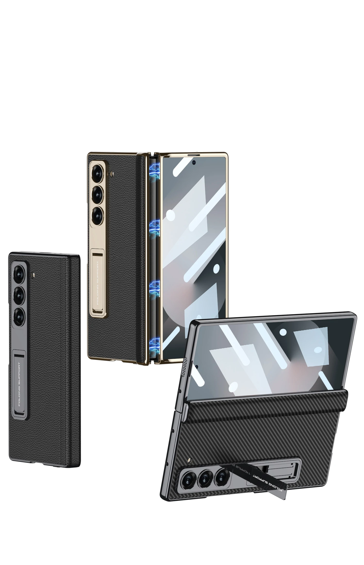 Luxury Plating Hinge Leather Case For Samsung Galaxy Z Fold 6 Magnetic Hinge Bra