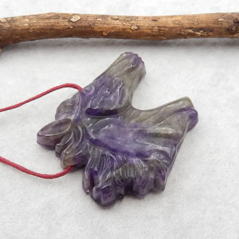 Natural Stone Amethyst Carved Horse Head Pendant Bead 43x38x9mm 25g Fashion Jewelry Necklace Accessories