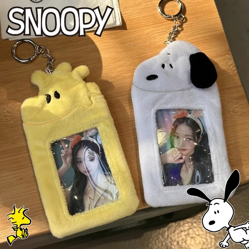 Snoopy Woodstock Plush Photo Card Holder Anti-lost Keychain Cute Cartoon Idol Protective Case Bag Bus Cards Sleeves Supplis Gift 1