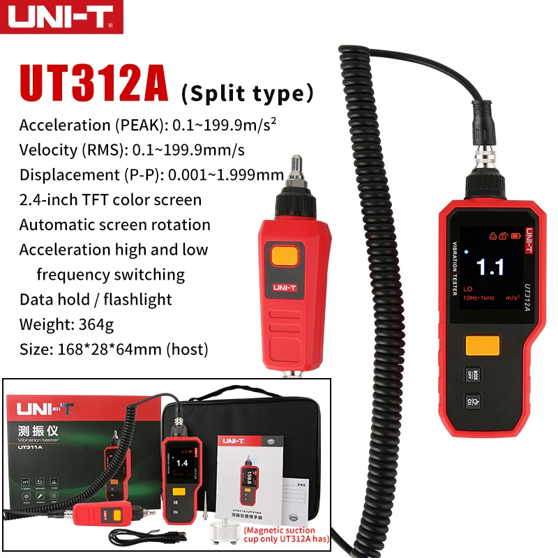 UNI-T Digital Vibration Meter UT311A 0.1 - 199.9m/s² Vibration Analyzer High Precision Vibrometer LCD TFT Screen 6